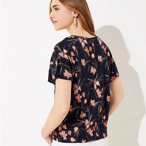 Loft Floral Ruffle Sleeve Linen Tee